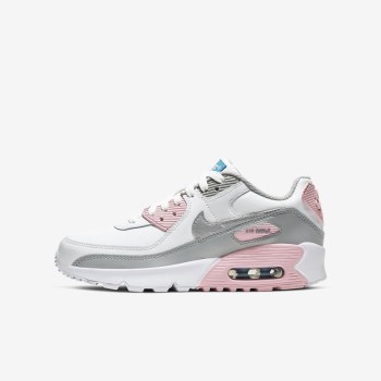 Nike Air Max 90 LTR - Nagyobb Gyerek Utcai Cipő - Világos Szürke/Fehér/Rózsaszín/Metal Titán